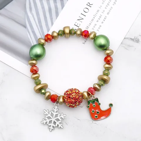 Handgemaakte Kerst Kralen Armbanden Legering Emaille Kerstman Sneeuwpop Sneeuwvlok Kerstboom Bedels Feestelijke Sieraden