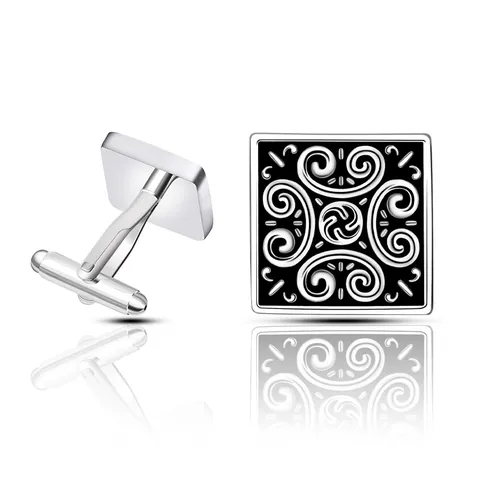 Gemelli Da Polso In Rame Con Motivo A Volute Quadrato Vintage Per Uomo Argento Nero Smalto Accessori Camicia Business Matrimonio