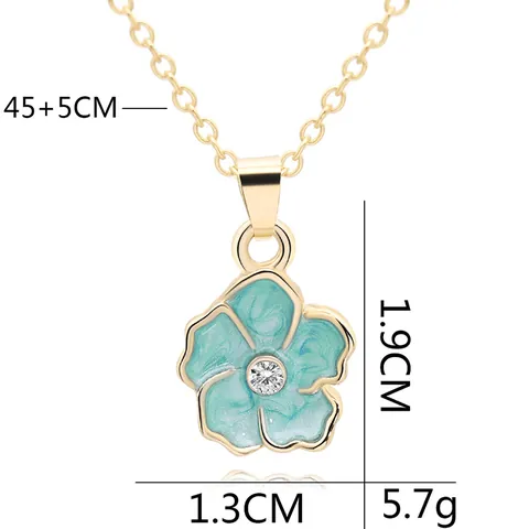 Korean Style Minimalist Alloy Enamel Flower Pendant Necklace With Zirconia Gold Plated Cross Chain Jewelry For Women Daily Decoration