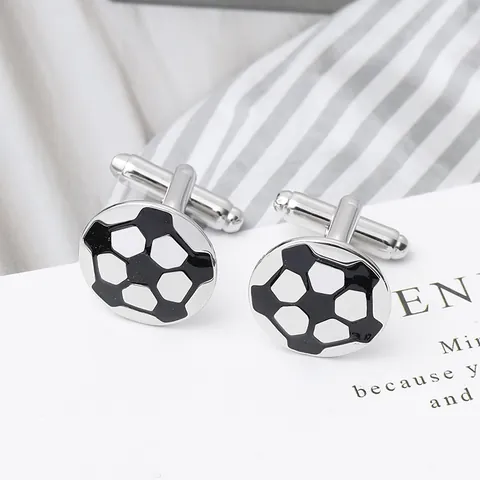 Creative Fashion Men's Football Cufflinks Copper Silver Black Drip Oil Round Shirt Cuff Links For Business Banquet Wedding