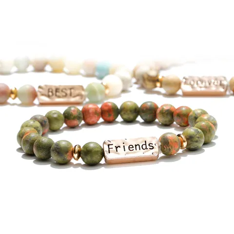 Best Friends Forever Natuursteen Kralen Armband Roségoud Gegraveerd Vriendschap Sieraden Vrouwen Cadeau