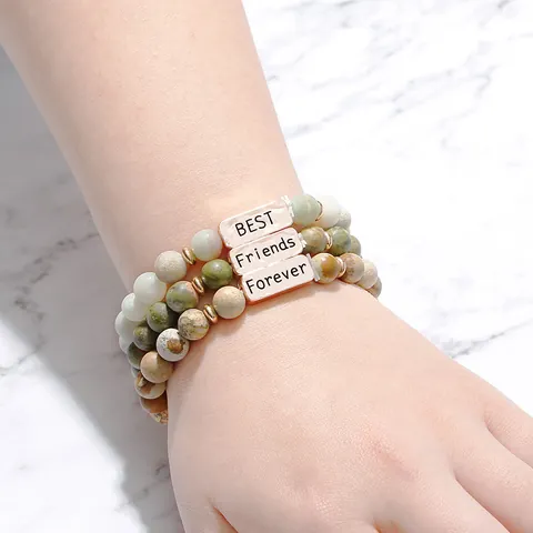 Best Friends Forever Natuursteen Kralen Armband Roségoud Gegraveerd Vriendschap Sieraden Vrouwen Cadeau
