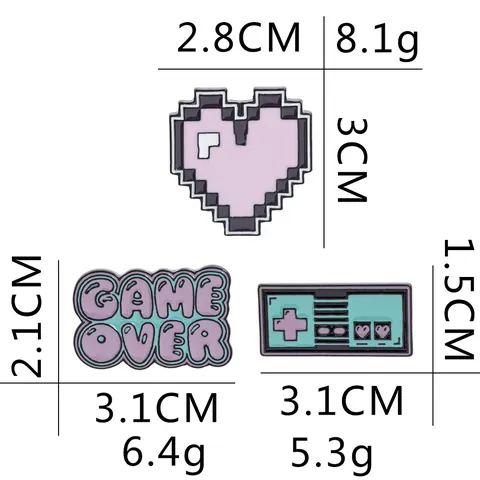 Broche de Esmalte de Juego de Píxeles Retro Pin Game Over Corazón Control Alfileres de Solapa Para Mochila Ropa Joyería de Moda Regalo