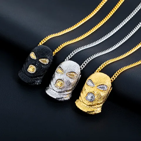 Collier Pendentif Passe-montagne Masque de Ski Hip Hop Strass Alliage Chaîne Cubaine Bijoux Streetwear Hommes Femmes