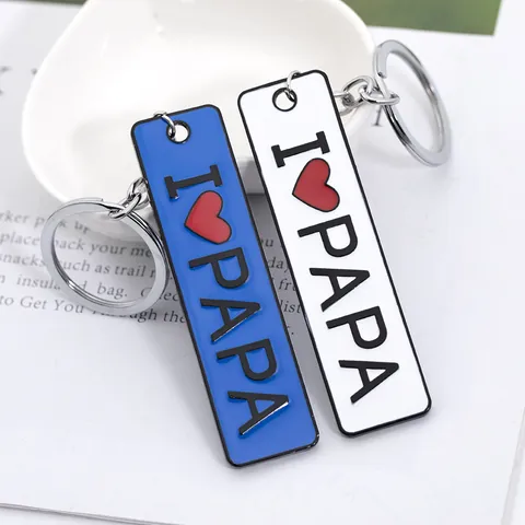 Porte-clés Créatif en Émail Double Face I Love Dad Cadeau Fête des Pères Pendentif Rectangle en Métal Alliage Cœur