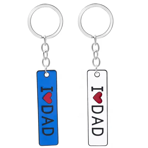 Porte-clés Créatif en Émail Double Face I Love Dad Cadeau Fête des Pères Pendentif Rectangle en Métal Alliage Cœur