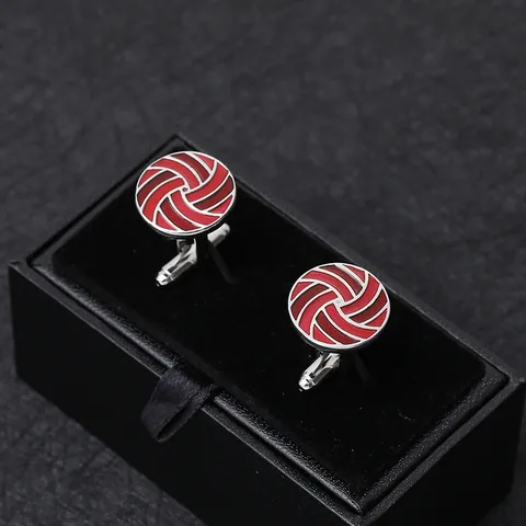 Men's Round Copper Spiral Enamel Cufflinks Silver Red Two-Tone Volleyball Pattern Business Wedding Formal Shirt Accessories Cuff Links