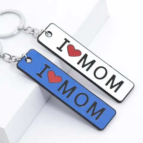 Regalo Festa della Mamma Portachiavi in Lega Smaltato Pendente Lettera I Heart MOM MAMA Anello Chiave Rettangolare Metallo per Donna Madre