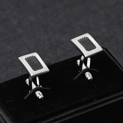 Boutons de Manchette Français pour Hommes Rectangulaires Émail Noir Business Décontracté en Cuivre Accessoires de Chemise et Costume