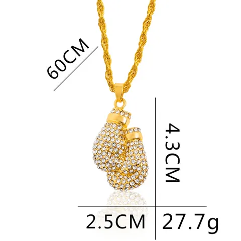 Collana con Ciondolo a Forma di Guantone da Boxe Hip Hop Iced Out Pavimentata in Zirconia Gioielli in Lega per Uomo Donna Placcata in Oro Argento Catena a Fune Accessori Streetwear Sportivi