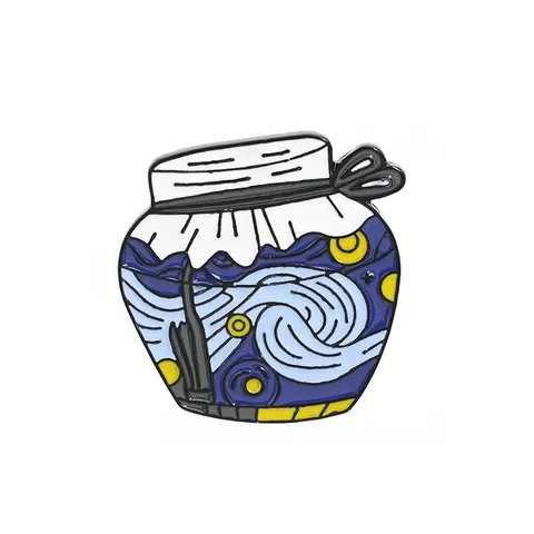 Broche de Esmalte Artístico Noche Estrellada de Van Gogh Forma de Frasco Insignia de Aleación para Mochila Ropa Joyería