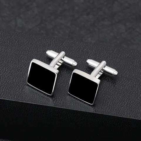 Boutons de Manchette Hommes en Cuivre Affaires Carrés Émail Noir Argenté Boutons de Manchette Chemise Française Mariage Bijoux