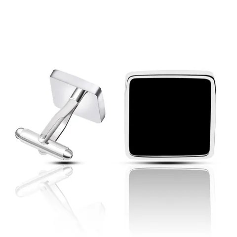 Boutons de Manchette Hommes en Cuivre Affaires Carrés Émail Noir Argenté Boutons de Manchette Chemise Française Mariage Bijoux