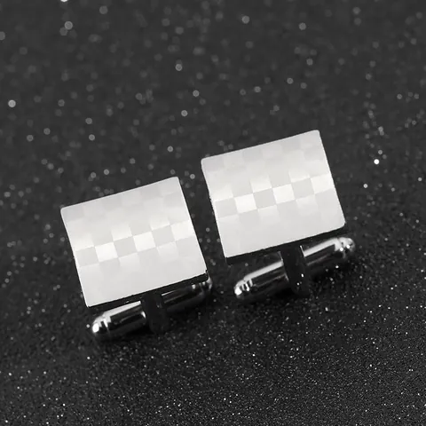 Men Business Shirt Cufflinks Fashion Geometric Checkerboard Laser Lattice Design Silver Plated Alloy Cuff Links Set Formal Suit Accessory Gift