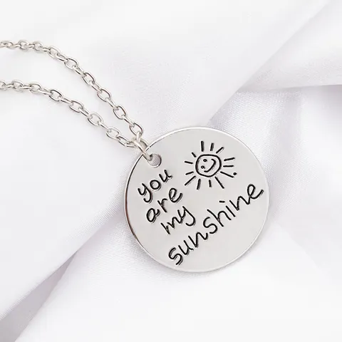 Collier Pendentif Rond You Are My Sunshine En Alliage Argent Motif Soleil Bijoux Cadeau Pour Couples Femmes Hommes