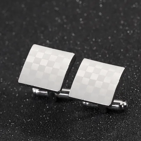 Men's Business Square Silver Checkered Cufflinks Laser Engraved Alloy French Shirt Cuff Links For Wedding Accessories