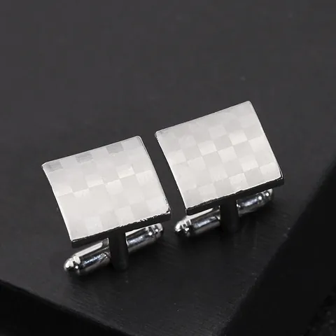 Men's Business Square Silver Checkered Cufflinks Laser Engraved Alloy French Shirt Cuff Links For Wedding Accessories