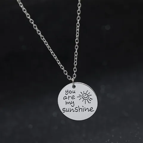 Collier Pendentif Rond You Are My Sunshine En Alliage Argent Motif Soleil Bijoux Cadeau Pour Couples Femmes Hommes