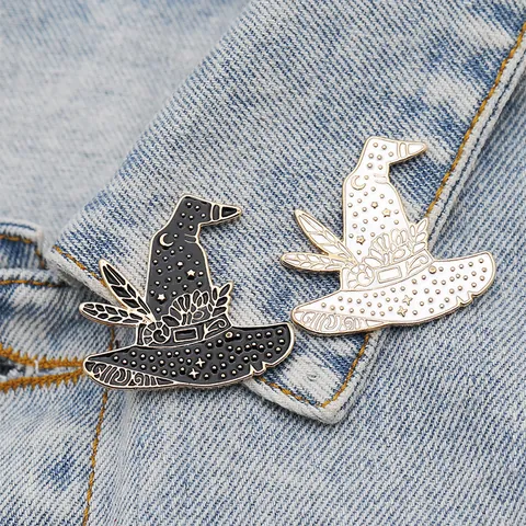 Spilla in Smalto a Forma di Cappello da Mago Con Motivo a Luna e Stelle Distintivo in Lega per Festa di Halloween Regalo Bambini