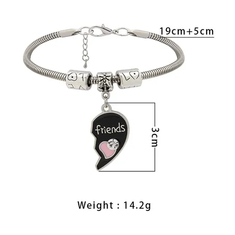 Best Friends Heart Stitching Pendant Necklace Bracelet Set Alloy Enamel Rhinestone BFF Matching Jewelry For Women Girls Gift