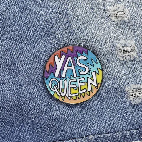 Fashion Alloy Enamel Pin Round Rainbow Yas Queen Brooch Funny Lettering Badge For Clothes Backpack Accessories Unisex Jewelry