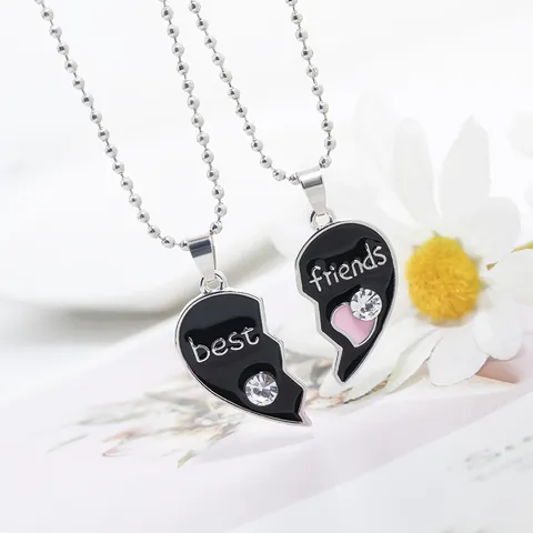 Best Friends Heart Stitching Pendant Necklace Bracelet Set Alloy Enamel Rhinestone BFF Matching Jewelry For Women Girls Gift