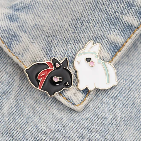 Süße Cartoon Hase Emaille Brosche Pin Set Für Damen Paar Legierung Tier Abzeichen Schwarz Weiß Hase Reversnadel Kleidung Schmuck