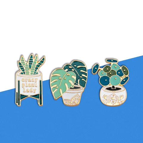 Cute Enamel Potted Plant Brooches Alloy Monstera Snake Plant Cactus Pins For Women Clothing Decoration Fashion Jewelry