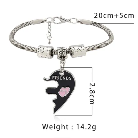 Best Friends Collier Bracelet Set Cœur Epissage Alliage Email Amitié Pendentif Assorti Bijoux Pour Femme Cadeau