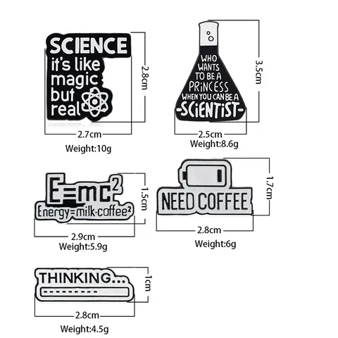 Set di Spille in Smalto Scienza e Caffè Lega Fiaschetta Atomo Formula Energia Pensiero Caricamento Spilla per Studenti