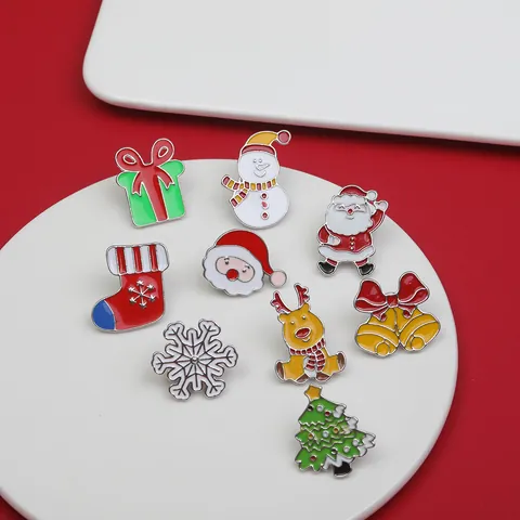 Cartoon Christmas Enamel Brooch Pin Alloy Santa Reindeer Snowman Tree Pin For Holiday Party Gift Costume Accessories