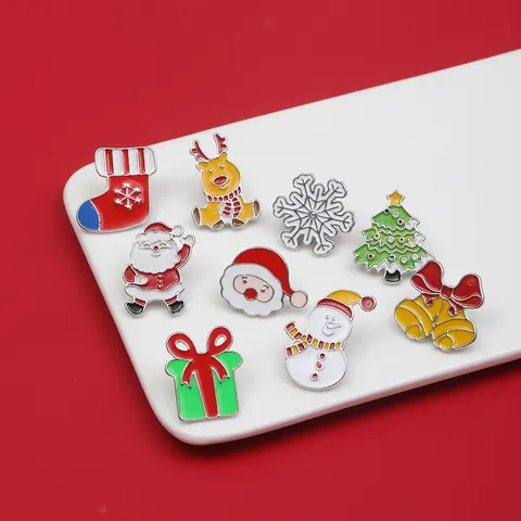 Cartoon Christmas Enamel Brooch Pin Alloy Santa Reindeer Snowman Tree Pin For Holiday Party Gift Costume Accessories