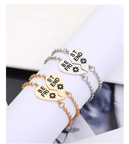 Best Friend Herz Puzzle Spleiß Armbänder Legierung Strass Freundschaft Armband Für Damen Teenager Gold Silber Handschmuck