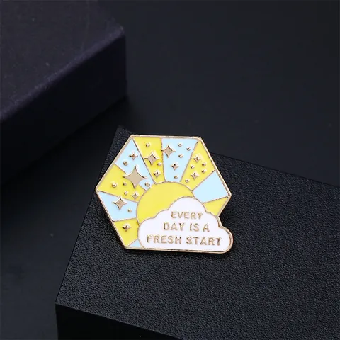 Inspirational Enamel Pin Every Day Is A Fresh Start Hexagon Alloy Brooch Sun Cloud Star Badge For Clothing Bags Jewelry