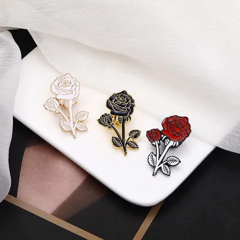Vintage Legierung Emaille Rose Blume Brosche Pin Elegante Florale Abzeichen Schmuck Für Damen Herren Kleidung Zubehör Dekoration
