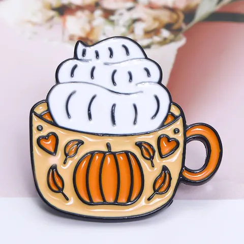 Halloween Cute Pumpkin Latte Enamel Pin Alloy Brooch Badge For Clothing Bag Decoration Autumn Fall Gifts For Women Men