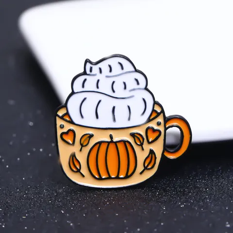 Halloween Cute Pumpkin Latte Enamel Pin Alloy Brooch Badge For Clothing Bag Decoration Autumn Fall Gifts For Women Men