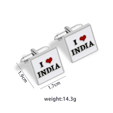Gemelli da Uomo Quadrati in Lega Motivo I Love India Smaltati Tonalità Argento Accessori per Camicia Francese per Matrimonio Affari Regalo