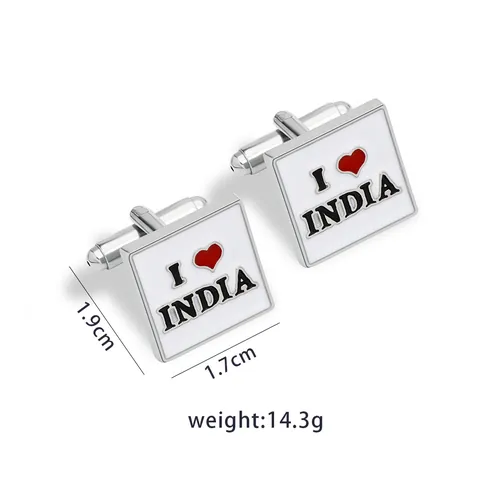 Mancuernas de Aleación Cuadradas para Hombre Patrón I Love India Esmalte Tono Plateado Joyería de Camisa Francesa para Bodas Negocios Regalo