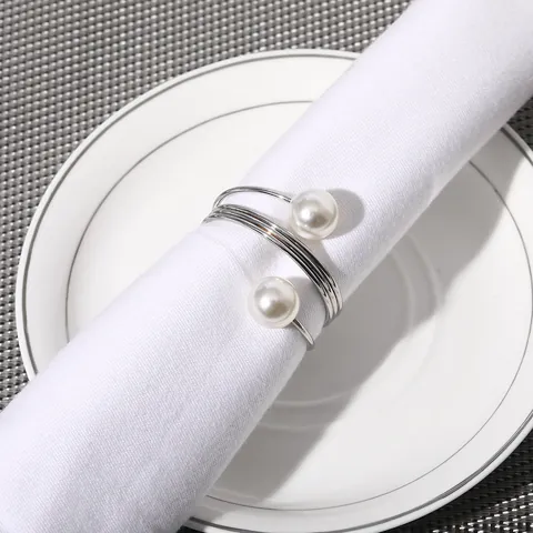 Spiral Alloy Napkin Ring With Faux Artificial Pearl Accents Gold Silver Table Decor Napkin Buckle For Wedding Party Hotel Restaurant