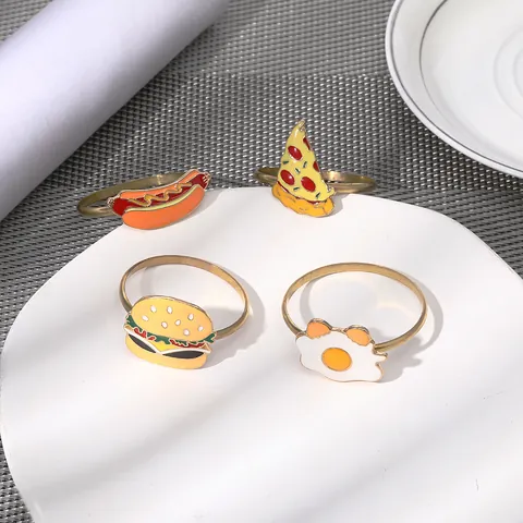 Creative Cartoon Food Napkin Rings Alloy Enamel Burger Pizza Hot Dog Fried Egg Table Decoration For Party Kitchen Decor