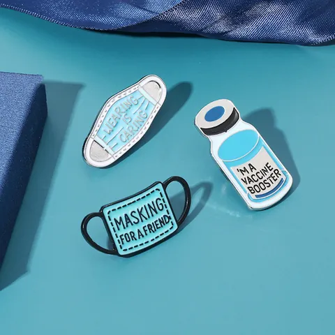Creative Alloy Enamel Medical Brooch Set Mask And Vaccine Bottle Shape Badge Lapel Pins With Inspirational Health Slogan For Doctor Nurse Gifts