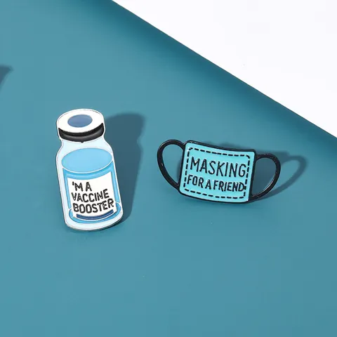 Creative Alloy Enamel Medical Brooch Set Mask And Vaccine Bottle Shape Badge Lapel Pins With Inspirational Health Slogan For Doctor Nurse Gifts