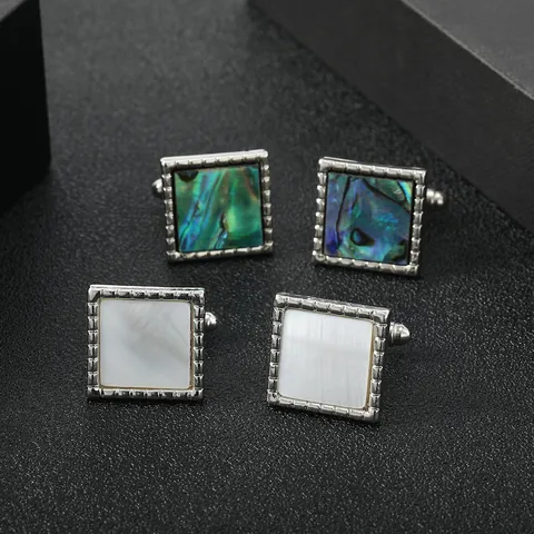 Men French Cufflinks Square Alloy Mother Of Pearl Abalone Shell Inlay Luxury Business Shirt Suits Cuff Links For Men Jewelry Gift