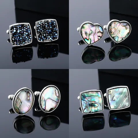 French Shirt Cufflinks Men Square Round Alloy Abalone Shell Cuff Links Tuxedo Suit Studs Wedding Business Jewelry Gift