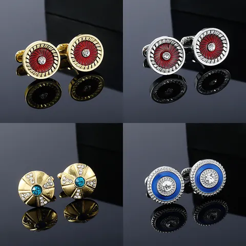 Luxury Alloy Crystal Zirconia Cufflinks For Men Vintage Sunburst Pattern French Shirt Sleeve Studs Business Wedding Jewelry Gift
