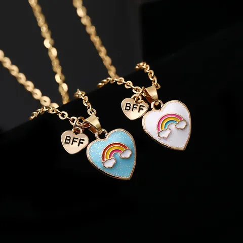 Collana Amicizia BFF per Bambini Arcobaleno Cuore Nuvola Lega Placcata Oro Smalto Strass Gioielli Regalo Best Friends Forever