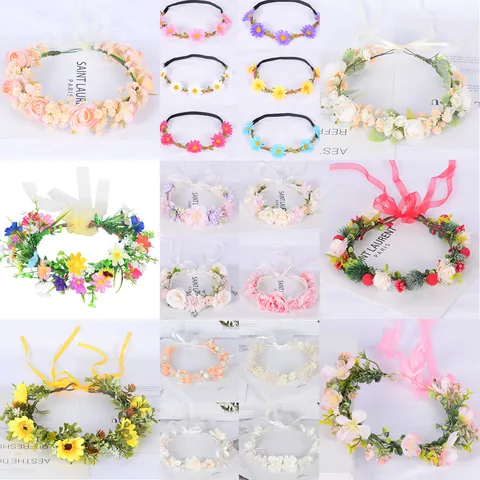 Handgefertigt Böhmisch Blumenkranz Stirnband Krone Mit Band Für Hochzeit Party Kinder Damen Haarschmuck