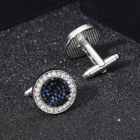 Heren Zakelijke Ronde Legering Manchetknopen Met Ingelegde Kristal Strass Franse Overhemd Accessoire Voor Bruiloft Banket Sieraden