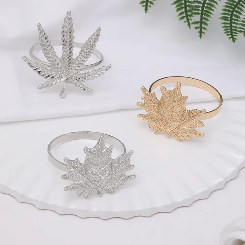 Western Restaurant Metal Alloy Leaf Napkin Rings Gold Silver Maple Leaf Napkin Buckle For Wedding Party Table Decor